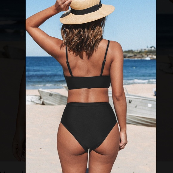 - Cupshe Marsala Black Wrap Front Bralette And Asymmetric High Waist Set - Picture 2 of 5